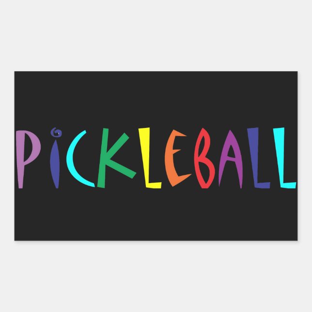 Adesivo Retangular Design de Letras Coloridas Coloridas de Pickleball (Frente)