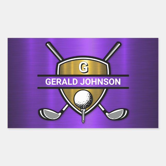 Adesivo Retangular Design de Monograma do escudo Dourado Elegante (Frente)