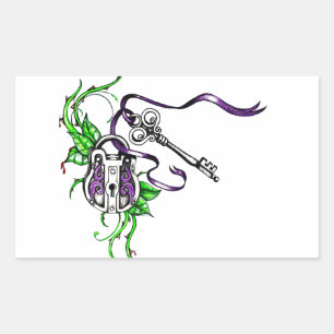 Adesivo Retangular Design de teclas e trava roxa do Vintage