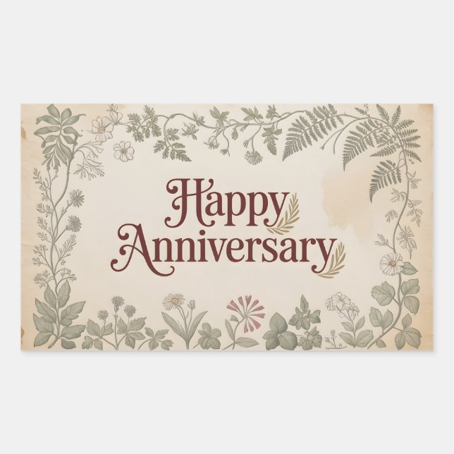Adesivo Retangular Design Elegante Vintage "Feliz Aniversário" (Frente)