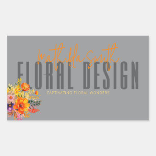 Adesivo Retangular Design Floral Sofisticado Flores Laranja Cinza