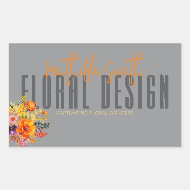 Adesivo Retangular Design Floral Sofisticado Flores Laranja Cinza (Frente)