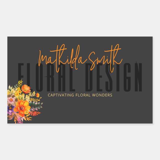 Adesivo Retangular Design Floral Sofisticado Flores Laranja Preta (Frente)