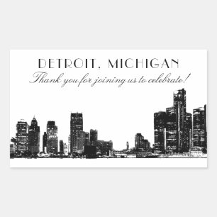 Adesivo Retangular Detroit Skyline Black Art Deco Casamento Obrigado
