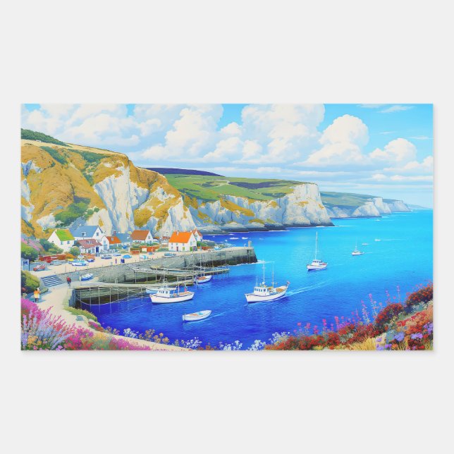 Adesivo Retangular "Devon Harbor Dreamscape" - Uma paisagem marinha i (Frente)