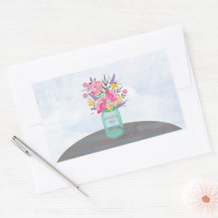 Adesivo Retangular Dia de as mães Amigo Jar Vase com Flores