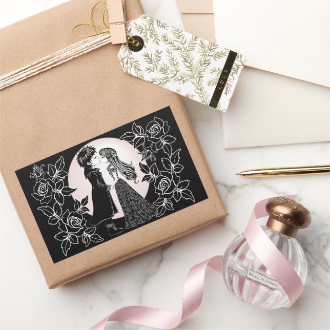 Adesivo Retangular Dia de os namorados Gótico Beijo Gótico (Presentear)