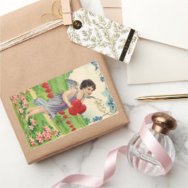 Adesivo Retangular Dia de os namorados Vintage, Anjo Vitoriano com Co