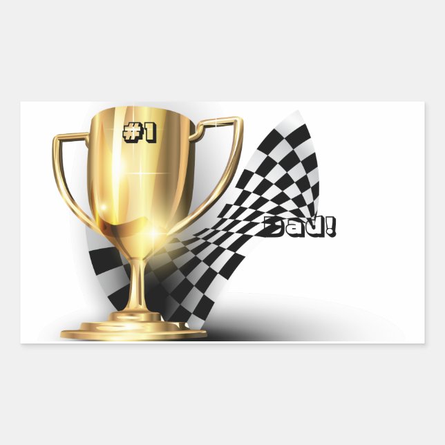 Adesivo Retangular Dia de os pais de Pai N.º 1 do Troféu Dourado (Frente)