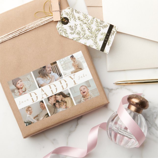 Adesivo Retangular dia de os pais "Pai" Collage Kids Photos Sticker (Presentear)