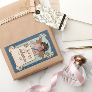 Adesivo Retangular Dia dos Namorados Antigo, Querubim com Cartas de A