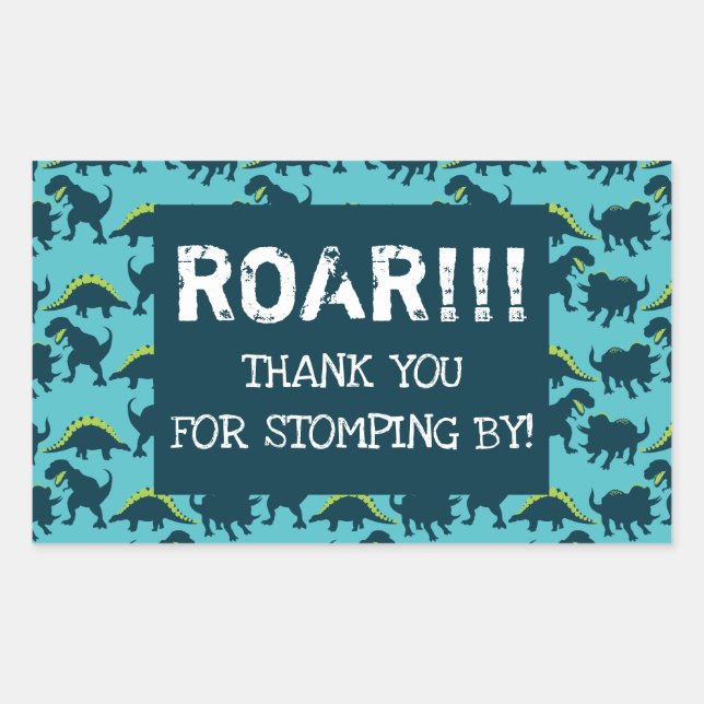Adesivo Retangular Dinossauro Aniversário Obrigado Pinheiros (Frente)