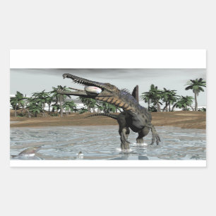 Adesivo Retangular Dinossauro de Spinosaurus que come peixes - 3D