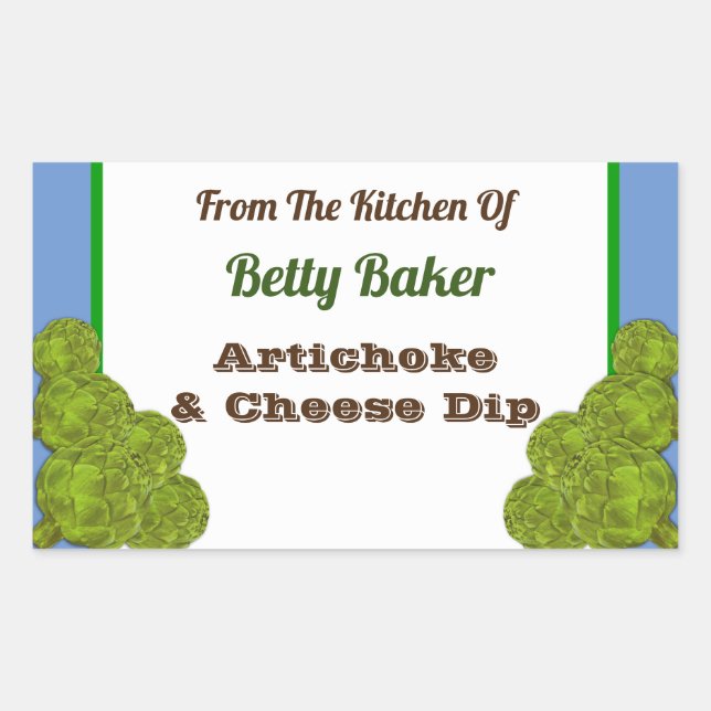 Adesivo Retangular Dip ou receita personalizados do Artichoke de Vint (Frente)