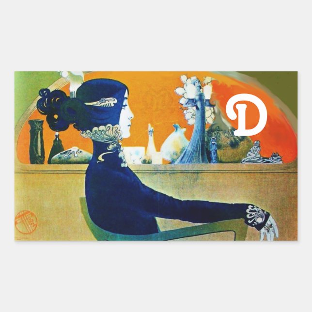 ADESIVO RETANGULAR DIVA EM AZUL, MONOGRAMA DE FASHION BELEZA (Frente)