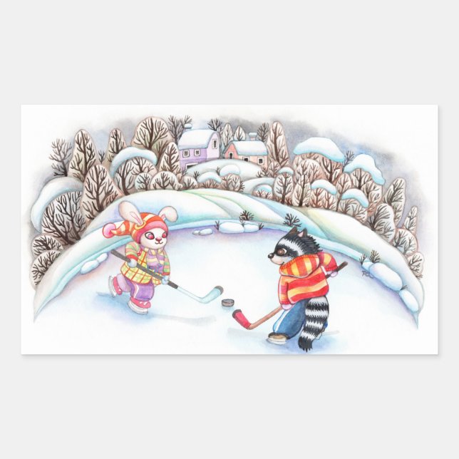 Adesivo Retangular Diversão de Hóquei (Frente)