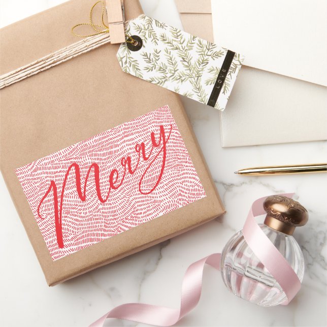 Adesivo Retangular Diversão Simples Vermelho Doodle Feliz Natal Feria (Presentear)