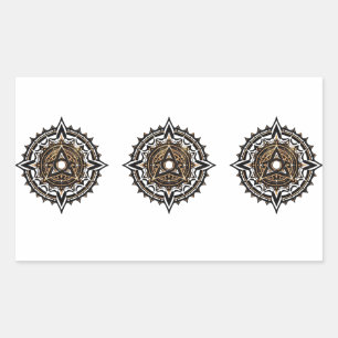 Adesivo Retangular Divino Sagrado Mandala - Preto e Dourado Trishul