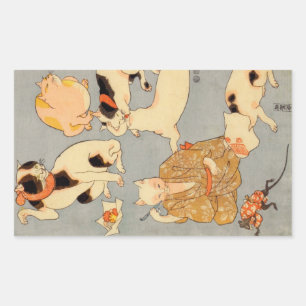 Adesivo Retangular ) do 下 do (do たとえ尽の内, gatos japo