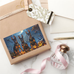 Adesivo Retangular Doberman Halloween Spooky