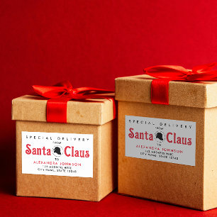 Adesivo Retangular Doce Papai Noel Vermelho Retro para Mesa Natal Ent