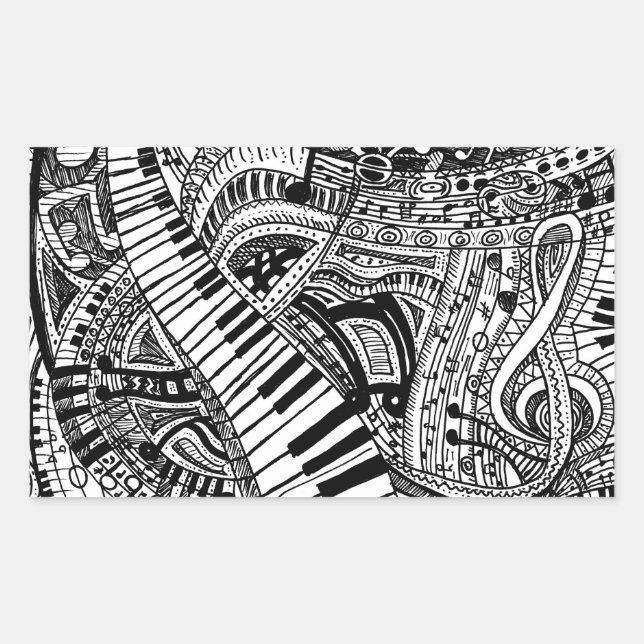 Adesivo Retangular Dodle musical clássico com teclado de piano (Frente)