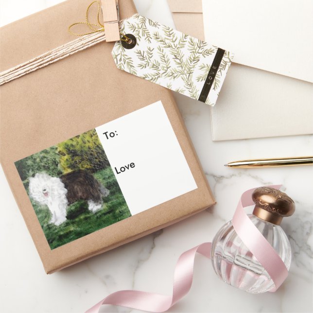 Adesivo Retangular Dog Art Old English Sheepdog Personalizado (Presentear)