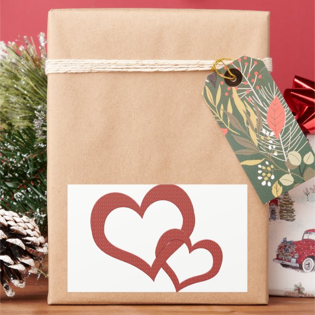 Adesivo Retangular Dois Corações Vermelhos Ligados Juntos (Feriado)