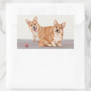Adesivo Retangular Dois Corgis Cute
