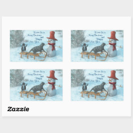 Adesivo Retangular Dois gatos e um boneco de neve