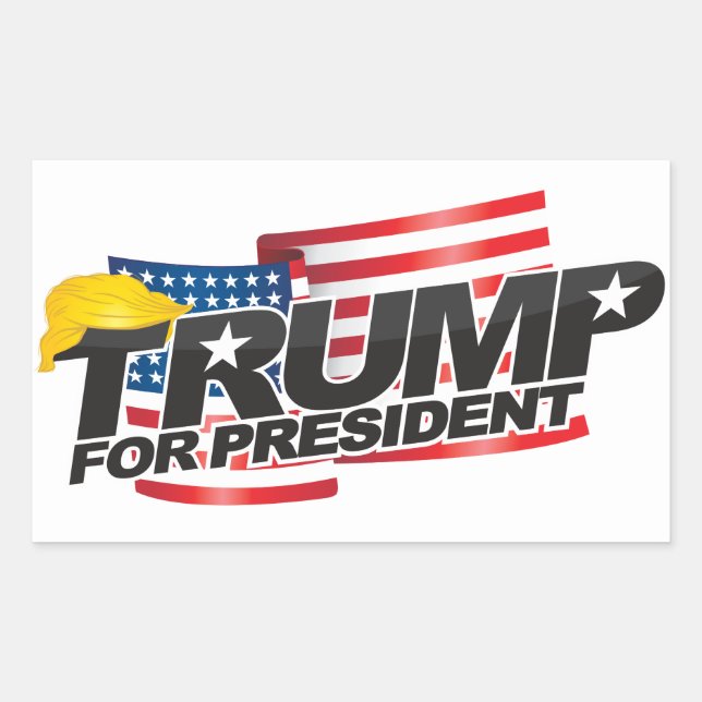 Adesivo Retangular Donald Trump Para Presidente (com cabelo) Sticker (Frente)
