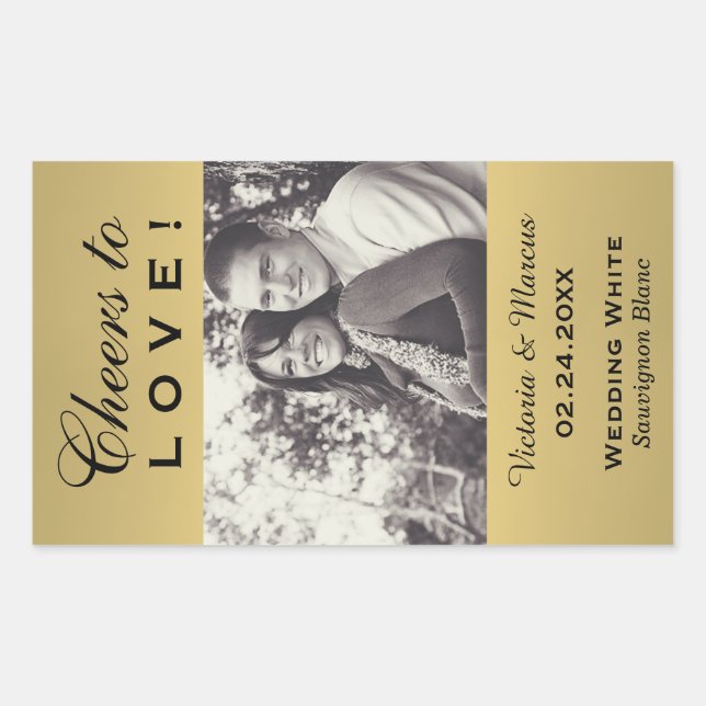 Adesivo Retangular Dourada alegria para amar a garrafa de vinho fotog (Frente)