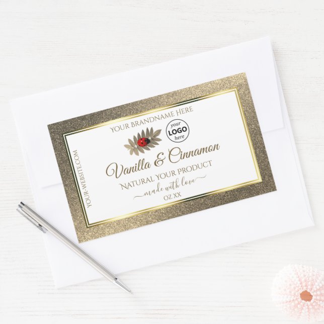 Adesivo Retangular Dourada Glitter White Product Labels Ladybug Adici (Envelope)