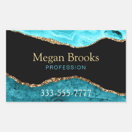 Adesivo Retangular Dourado Agate Negro Teal, Nome, Ocupação Rect. Tel