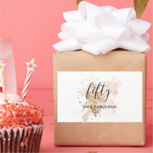 Adesivo Retangular Dourado Rosa 50 E Fabuloso 50º Aniversário