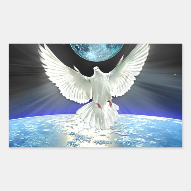 Adesivo Retangular Dove of Peace over Planet Earth Sunrise (Frente)