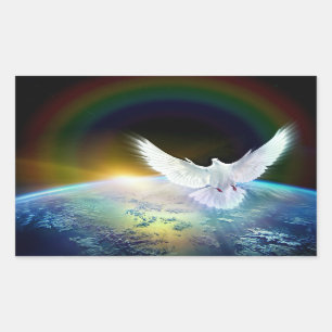 Adesivo Retangular Dove of Peace Santa Spirit sobre a Terra com Rainb