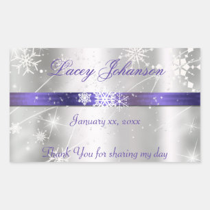 Adesivo Retangular Doze Anos, Garrafa de Água/Vinho Prata e Roxa