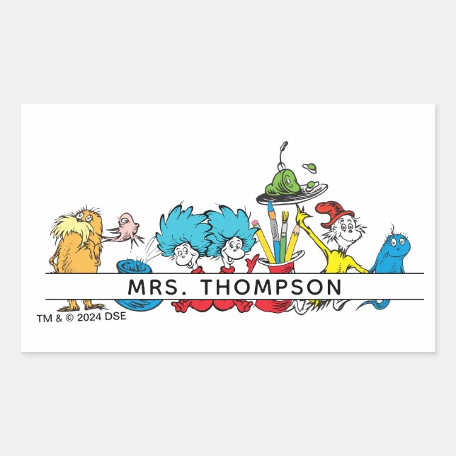 Adesivo Retangular Dr. Seuss Characters & Teacher Name (Frente)