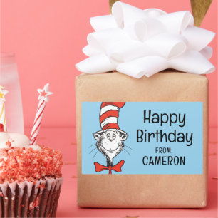 Adesivo Retangular Dr. Seuss   Gato na cabeça do chapéu - Vintage