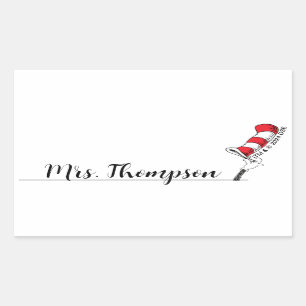 Adesivo Retangular Dr. Seuss   Gato no Ícone do Chapéu Nome Personali