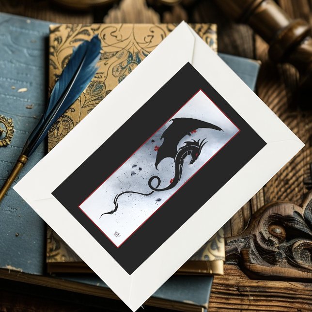 Adesivo Retangular Dragão Tribal Preto Ousado com Flores Vermelhas e  (Criador carregado)