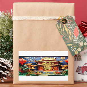 Adesivo Retangular Dragão Vietnamita Novo Ano 2024 Templo RS