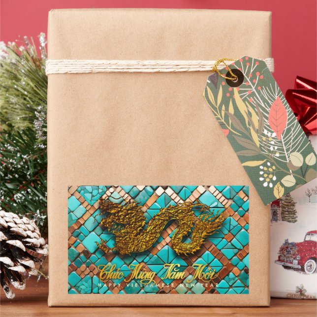 Adesivo Retangular Dragão Vietnamita ouro Ano 2024 RecS Mosaico (Feriado)