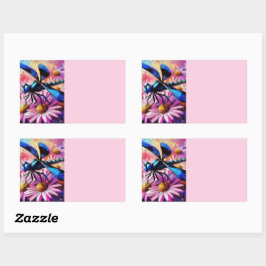 Adesivo Retangular Dragonfly Impressionista Em Disias Rosa Floral