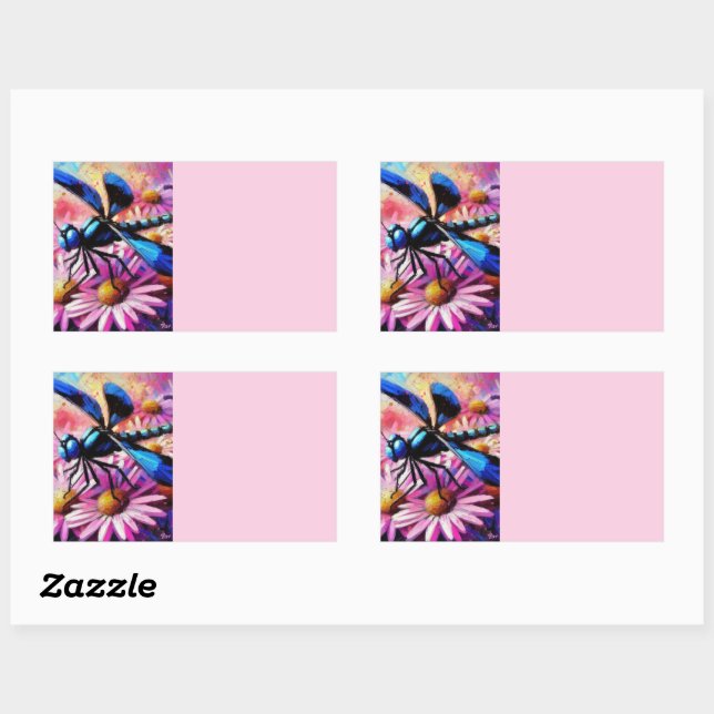 Adesivo Retangular Dragonfly Impressionista Em Disias Rosa Floral (Folha)
