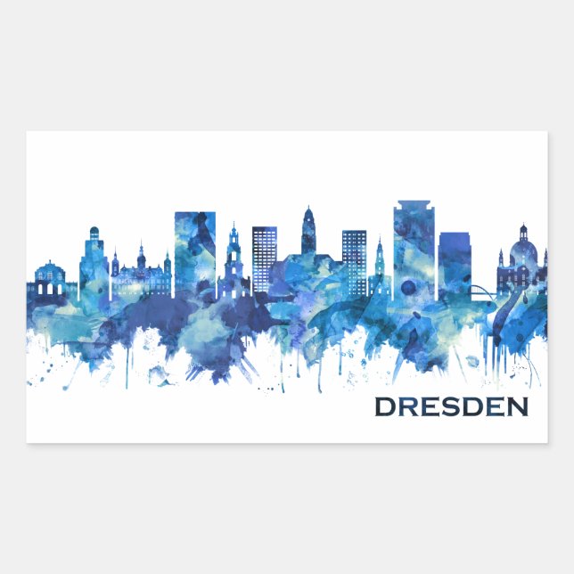 Adesivo Retangular Dresden Germany Skyline Blue (Frente)