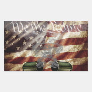 Adesivo Retangular Duas canetas de fumaça sobre o American Flag Stick