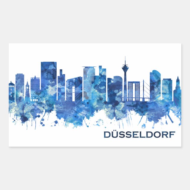 Adesivo Retangular Dusseldorf Alemanha Skyline Blue (Frente)