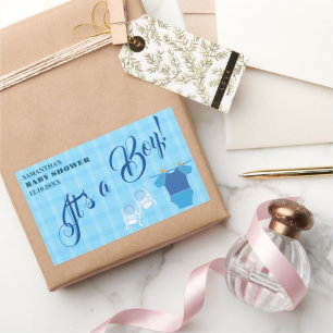 Adesivo Retangular É um menino! Chá de fraldas Blue Modern. Guardanap